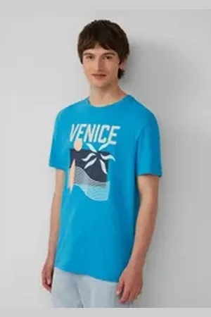 QS by s.Oliver Shirttop Baumwoll-T-Shirt mit Frontprint und Flammgarnstruktur XL