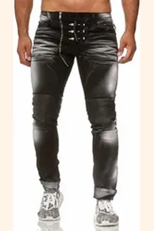 KINGZ Slim-fit-Jeans Herren Designer Schraubenjeans im Batik-Look Black W32/L34 Batik Waschung schwarz W32/L34