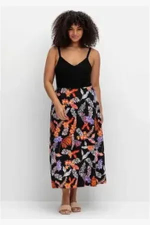 Sheego Sommerkleid Große Größen mit Blumenprint, in Midilänge bunt|schwarz 40