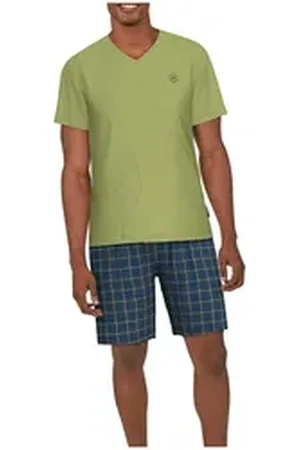 TOM TAILOR Shorty Herren Pyjama kurz (2 tlg) Baumwolle grün 54