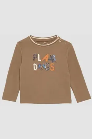 QS by s.Oliver Langarmshirt Longsleeve mit Frontprint und Kontrastdetails braun 68