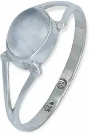 mantraroma Silberring TEKILI oval aus 925 Silber mit Regenbogen Mondstein (Ring mit Schmuckbeutel), Damenring aus 925er Silber weiß 56