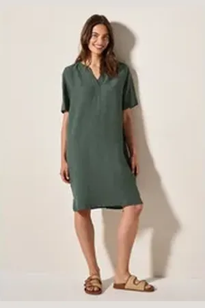 CECIL Sommerkleid Splitneck, mit Leinen grün S (38)