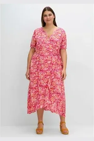 Sheego Sommerkleid Große Größen in Wickeloptik, mit Blümchenprint rosa 42