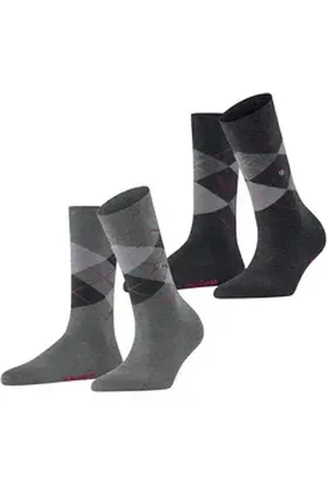 Burlington Socken Everyday Argyle (2-Paar) aus weicher gekämmter Baumwolle grau