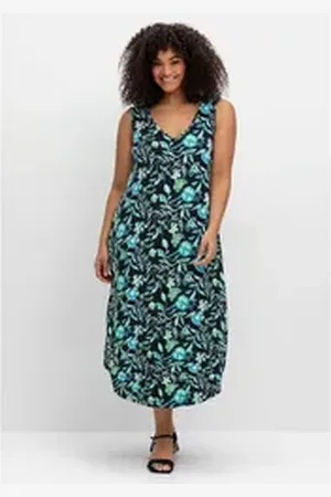 Sheego Jerseykleid Große Größen mit Ornamentprint blau 40