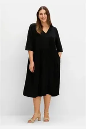 Sheego Sommerkleid Große Größen mit Häkelspitze schwarz 52