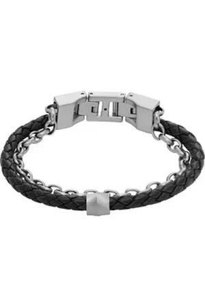 Fossil Armband Herren-Armband Edelstahl, Leder, JEWELRY schwarz