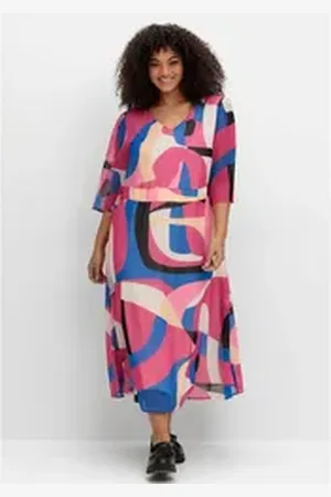 Sheego Sommerkleid Große Größen mit Grafikprint, im Lagenlook rosa 52
