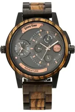 Green Time Quarzuhr ZW158A, Armbanduhr, Herrenuhr, Holzuhr, Leuchtzeiger, Datum braun