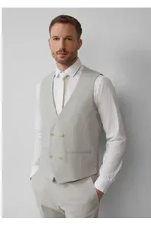 QS by s.Oliver BLACK LABEL Anzugweste s.O PURE: Doppelreihige Weste aus kariertem Stretch-Gewebe grau 44