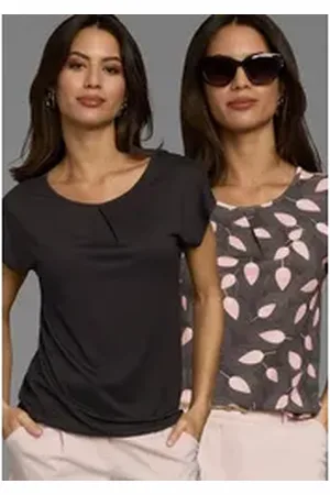 Laura Scott T-Shirt (Packung, 2-tlg) mit floralem Print - NEUE KOLLEKTION rosa|schwarz 36/38