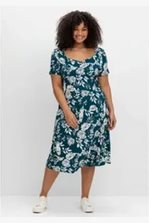 Sheego By Joe Browns Jerseykleid Große Größen mit Blumendruck und Herzausschnitt blau 46
