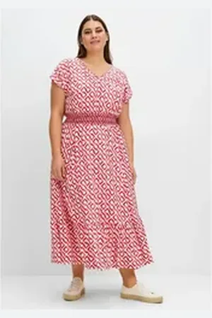 Sheego Sommerkleid Große Größen mit Smokbund und Grafikprint rosa 52