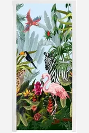MuchoWow Türtapete Dschungel - Natur - Jungen - Mädchen - Kinder - Zebra - Flamingo, Matt, bedruckt, (1 St), Türfolie Selbstklebend, Türtapete, Türdeko Poster, 95x235 cm bunt 95 m x 235 m