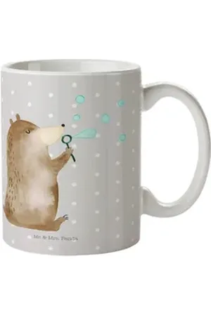 Mr. & Mrs. Panda Kinderbecher Bär Seifenblasen - Grau Pastell - Geschenk, Seifenblasen Bär Lustig S, Kunststoff, Wasserabweisend grau