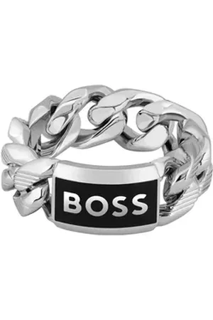 HUGO BOSS Fingerring KASSY EMBLEM, 1580681M,L, mit Emaille schwarz 66