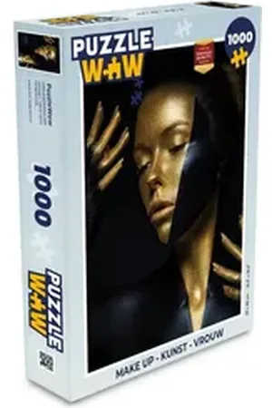 MuchoWow Puzzle Make-up - Kunst - Frau - Luxus - Gold, 1000 Puzzleteile, Foto-Puzzle, Bilderrätsel, Puzzlespiele, Klassisch 48 cm x 68 cm x 2 cm