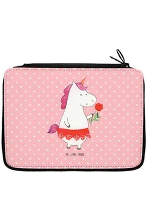 Mr. & Mrs. Panda Federmäppchen Einhorn Dame - Rot Pastell - Geschenk, Schülerin, feine Dame, Einhörn, (1-tlg), Fünfteilige Ausstattung rot