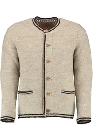 OS-TRACHTEN OS Trachten Strickjacke Fudei Trachten-Wolljacke mit Rundhalsausschnitt und Paspeltaschen beige 56