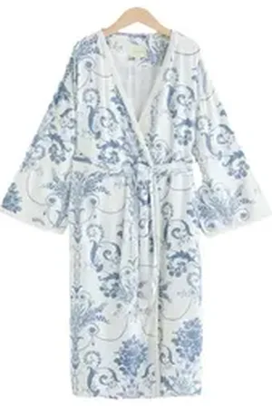 Laura Ashley Damenbademantel Morgenmantel, Viskose blau XL