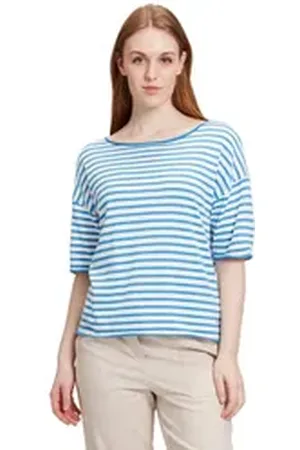 Betty & Co Betty&Co Kurzarmshirt Strickpullover mit U-Boot-Ausschnitt (1-tlg) Ringel blau|weiß 42