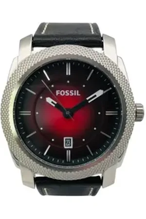 Fossil Quarzuhr Edelstahl Lederband Rot Schwarz - C241002-03