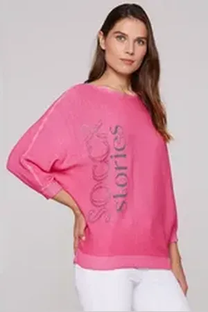 Soccx Rundhalspullover mit Fledermaus-Ärmeln rosa M/L