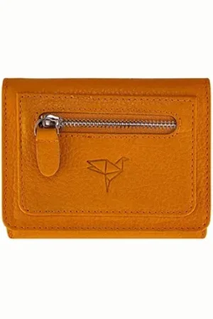 Lucky Bees Geldbörse 100% GENUINE LEATHER, 8,5 cm x 2 cm M1332 gelb