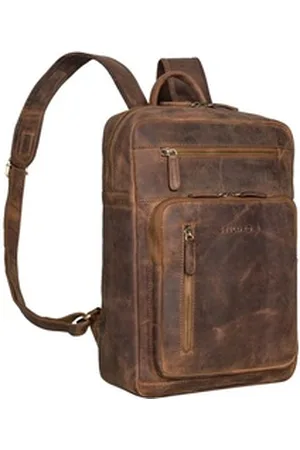 STILORD Notebookrucksack "Valera" Leder Business Rucksack viele Fächer Damen Herren mittelgroß braun