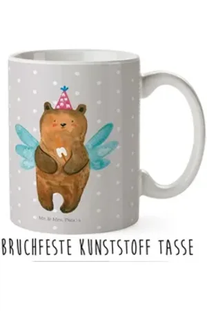 Mr. & Mrs. Panda Kinderbecher Bär Zahnfee - Grau Pastell - Geschenk, Teddy, Milchzahn, Camping Bech, Kunststoff, Robustheit grau