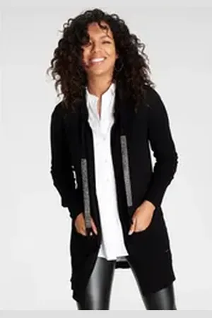 Laura Scott Kapuzenstrickjacke mit Glitzerbändern schwarz 32/34