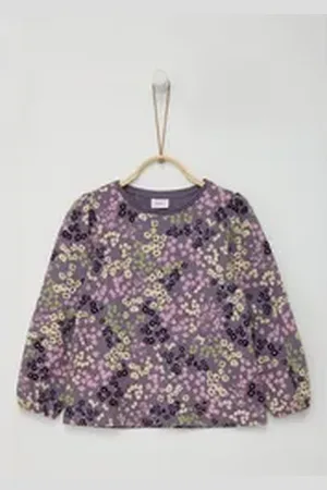 QS by s.Oliver Langarmshirt Ausgestelltes Langarmshirt mit All-over-Print Raffung lila 92/98