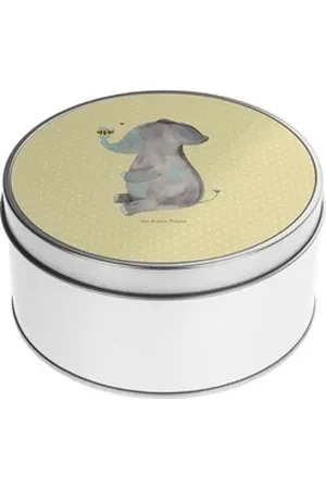 Mr. & Mrs. Panda Aufbewahrungsdose Elefant Biene - Gelb Pastell - Geschenk, Jahrestag, Blechdosen mit De (1 St), Hochwertige Qualität gelb 15 cm x 15 cm x 5 cm