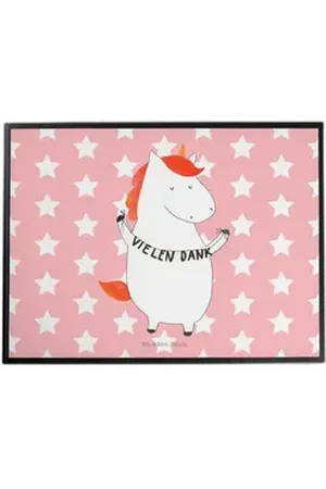 Mr. & Mrs. Panda Schreibtischunterlage Einhorn Dankeschön - Rot Pastell - Geschenk, Einhörner, Bürobedarf, U, (1 tlg) rot