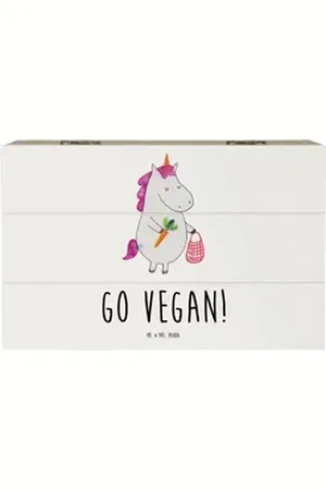 Mr. & Mrs. Panda Dekokiste Einhorn Vegan 19 x 12 cm - Weiß - Geschenk, Kiste, Veganismus, Holzki (1 St), Schöne Designs weiß 19 cm x 12 cm x 10 cm