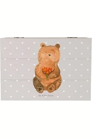 Mr. & Mrs. Panda Dekokiste Bär Dankbar 22 x 15 cm - Grau Pastell - Geschenk, Blumen, Teddy, Dank (1 St), Einfache Handhabung grau 22 cm x 15 cm x 12 cm