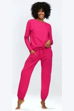 DKaren Freizeitanzug Damen Hausanzug Jogginganzug Baumwolle (2-tlg., Sweatshirt & Hose) rosa XXL-44