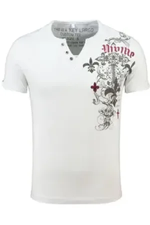 Key Largo T-Shirt T-Shirt Knight Print Motiv vintage Look MT00287 V-Auschnitt bedruckt kurzarm slim fit weiß S