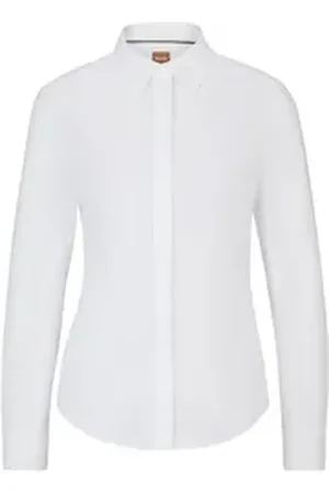 HUGO BOSS Langarmbluse Slim-Fit Bluse - Slim Fit weiß 42