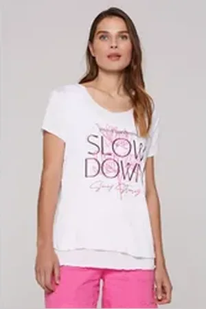 Soccx 2-in-1-Shirt mit Glitzernaht an den Kanten und Säumen weiß M
