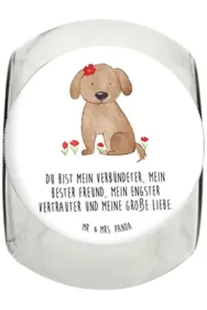 Mr. & Mrs. Panda Vorratsglas Hund Dame XL 2000ml - Weiß - Geschenk, Hunde, Hundeleckerlies Behälte, Premium Glas, (1-tlg), Funktionales Design weiß 12 cm x 16 cm