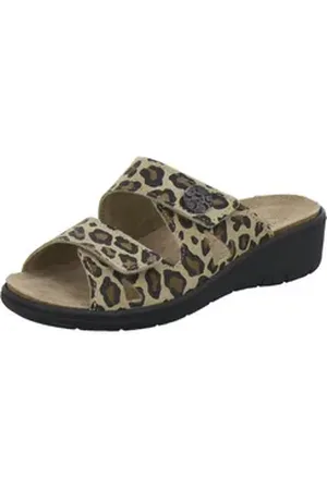 Afs 280898 Wechselfußbett Pantolette für Damen mit Keilabsatz, bequeme Sandalen aus Leder braun 41 EU