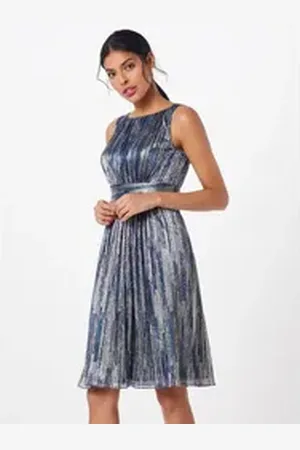 Swing Cocktailkleid (1-tlg) Falten blau 34