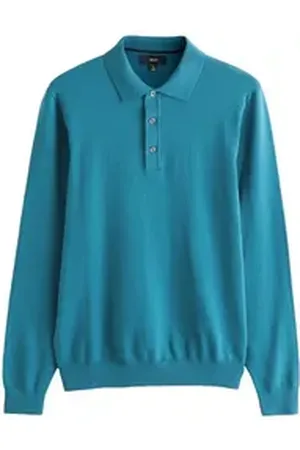 Next Langarm-Poloshirt Langärmeliges Slim Fit Poloshirt aus Strick (1-tlg) blau S