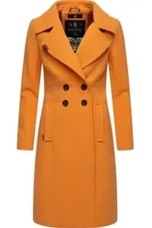 Navahoo Wintermantel Wooly edler Damen Trenchcoat in Wollmantel-Optik orange S (36)