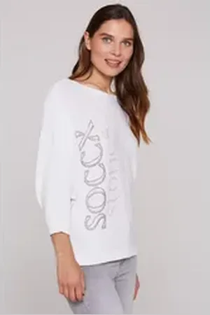 Soccx Rundhalspullover mit Fledermaus-Ärmeln weiß XS/S