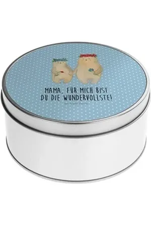 Mr. & Mrs. Panda Aufbewahrungsdose Bären mit Blumenkranz - Blau Pastell - Geschenk, Lunchbox, Geschenkki (1 St), Hochwertige Qualität blau 15 cm x 15 cm x 5 cm