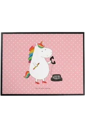 Mr. & Mrs. Panda Schreibtischunterlage Einhorn Sekretärin - Rot Pastell - Geschenk, Schreibtisch Unterlagen, (1 tlg) rot
