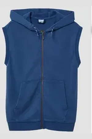 QS by s.Oliver Kurzweste Gewaschene Sweat-Weste mit Kapuze Rippbündchen blau 134/140